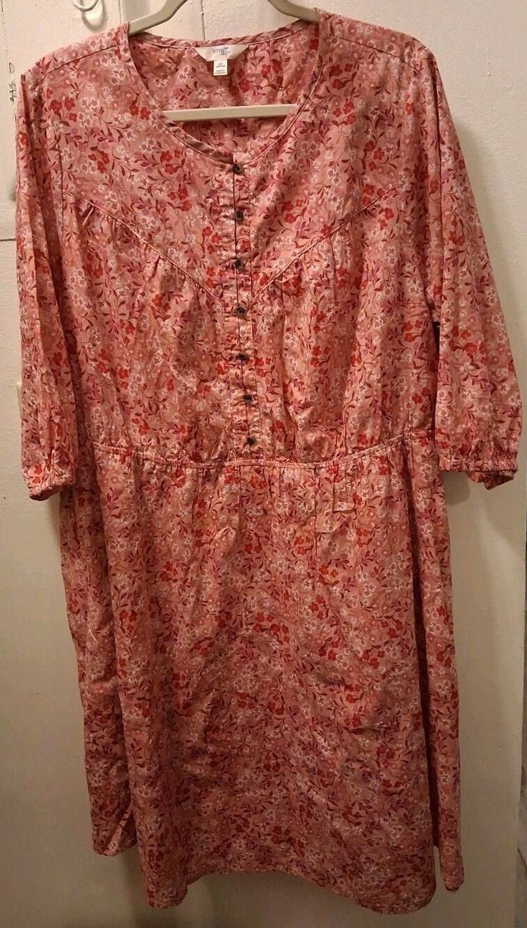 Terra & Sky Women's Dress Plus Size 1X Country Western Pink Floral W/pockets